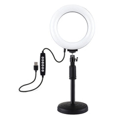 PULUZ 6.2 inch 16cm USB 10 Modes 8 Colors RGBW Dimmable LED Ring Vlogging Photography Video Lights + Round Base Desktop Mount with Cold Shoe Tripod Ball Head