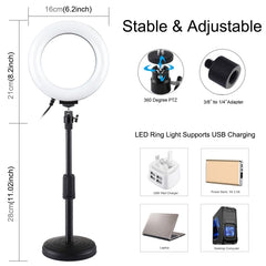 PULUZ 6.2 inch 16cm USB 10 Modes 8 Colors RGBW Dimmable LED Ring Vlogging Photography Video Lights + Round Base Desktop Mount with Cold Shoe Tripod Ball Head