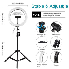PULUZ 1.1m Tripod Mount + 10.2 inch 26cm Curved Surface RGBW LED Ring Vlogging Video Light Live Broadcast Kits with Remote Control & Phone Clamp