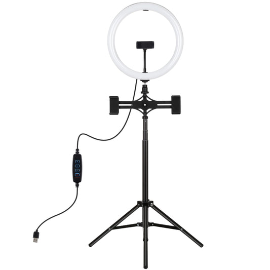 PULUZ 11.8 inch 30cm Light + 1.65m Tripod + Dual Phone Bracket Curved Surface USB 3 Modes Dimmable Dual Color Temperature LED Ring Vlogging Video Light  Live Broadcast Kits with Phone Clamp