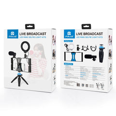 PULUZ 4 in 1 Vlogging Live Broadcast Smartphone Video Rig + 4.7 inch 12cm RGBW Ring LED Selfie Light + Microphone + Pocket Tripod Mount Kits with Cold Shoe Tripod Head