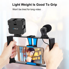 PULUZ 4 in 1 Vlogging Live Broadcast LED Selfie Fill Light Smartphone Video Rig Kits with Microphone + Tripod Mount + Cold Shoe Tripod Head for iPhone, Galaxy, Huawei, Xiaomi, HTC, LG, Google, and Other Smartphones