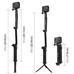PULUZ 3-Way Grip Foldable Tripod Selfie-stick Extension Monopod for GoPro, Insta360 ONE R, DJI Osmo Action and Other Action Cameras, Length: 20-58cm, Length: 20-58cm