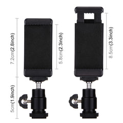 PULUZ 1/4 inch Hot Shoe Tripod Head + Tripod Stand Clamp for iPhone, Samsung, Huawei, HTC, 5.5cm - 8cm Width Smartphones