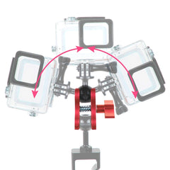 PULUZ Dual Ball Clamp Open Hole Diving Camera Bracket CNC Aluminum Spring Flashlight Clamp for Diving Underwater Photography System, Dual Ball Open Hole(Red)