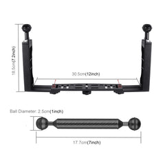 PULUZ Dual Handle Aluminium Tray Stabilizer with 2 x Dual Ball Aluminum Alloy Clamp & 2 x 7 inch Floating Arm for Underwater Camera Housings, 2 x Dual Ball(Black)