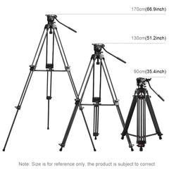 PULUZ Professional Heavy Duty Video Camcorder Aluminum Alloy Tripod with Fluid Drag Head for DSLR / SLR Camera, Adjustable Height: 80-160cm