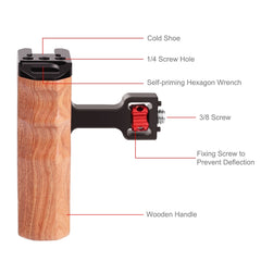 PULUZ 3/8 inch Screw Universal Camera Wooden Side Handle with Cold Shoe Mount for Camera Cage Stabilizer