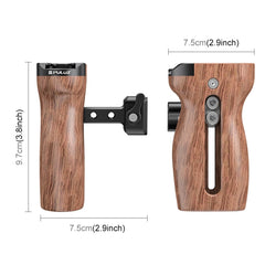 PULUZ Universal Slide Quick Release Side Wooden Handle with Cold Shoe Mount for Camera Cage Stabilizer