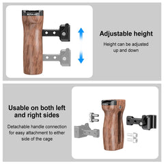 PULUZ Universal Slide Quick Release Side Wooden Handle with Cold Shoe Mount for Camera Cage Stabilizer