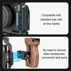 PULUZ Universal Slide Quick Release Side Wooden Handle with Cold Shoe Mount for Camera Cage Stabilizer