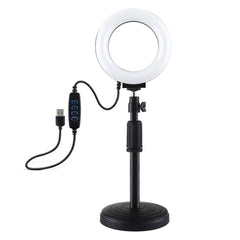 PULUZ Round Base Desktop Holder + 4.7 inch 12cm 3 Modes USB Dimmable LED Ring Vlogging Video Light, Adjustable Height: 15.5cm-25.5cm