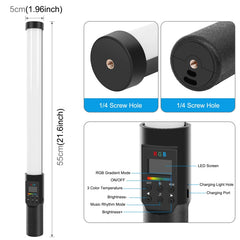 PULUZ 190 LEDs Photo Handheld Stick Light Full Color RGB Fill Light with Barndoor