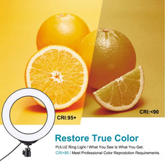 PULUZ 6.2 inch 16cm USB RGBW Dimmable LED Ring Vlogging Photography Video Lights  with Cold Shoe Tripod Ball Head & Remote Control