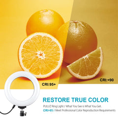 PULUZ 6.2 inch 16cm USB 10 Modes 8 Colors RGBW Dimmable LED Ring Vlogging Photography Video Lights with Tripod Ball Head