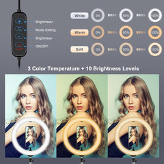 PULUZ 10.2 inch 26cm USB 3 Modes Dimmable Dual Color Temperature LED Curved Diffuse Light Ring Vlogging Selfie Photography Video Lights with Phone Clamp