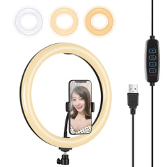 PULUZ 11.8 inch 30cm USB 3 Modes Dimmable Dual Color Temperature LED Curved Diffuse Light Ring Vlogging Selfie Photography Video Lights with Phone Clamp