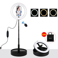 PULUZ 10.2 inch 26cm USB 3 Modes Dimmable Dual Color Temperature LED Curved Ring Vlogging Selfie Photography Video Lights with Bluetooth Remote Shutter & Folding Desktop Holder & Phone Clamp