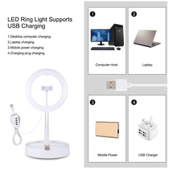 PULUZ 10.2 inch 26cm USB 3 Modes Dimmable Dual Color Temperature LED Curved Ring Vlogging Selfie Photography Video Lights with Bluetooth Remote Shutter & Folding Desktop Holder & Phone Clamp