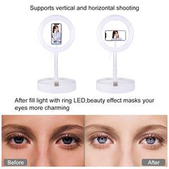 PULUZ 10.2 inch 26cm USB 3 Modes Dimmable Dual Color Temperature LED Curved Ring Vlogging Selfie Photography Video Lights with Bluetooth Remote Shutter & Folding Desktop Holder & Phone Clamp