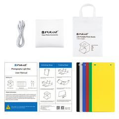 PULUZ 20cm Include 2 LED Panels Folding Portable 1100LM Light Photo Lighting Studio Shooting Tent Box Kit with 6 Colors Backdrops (Black, White, Yellow, Red, Green, Blue), Unfold Size: 24cm x 23cm x 23cm