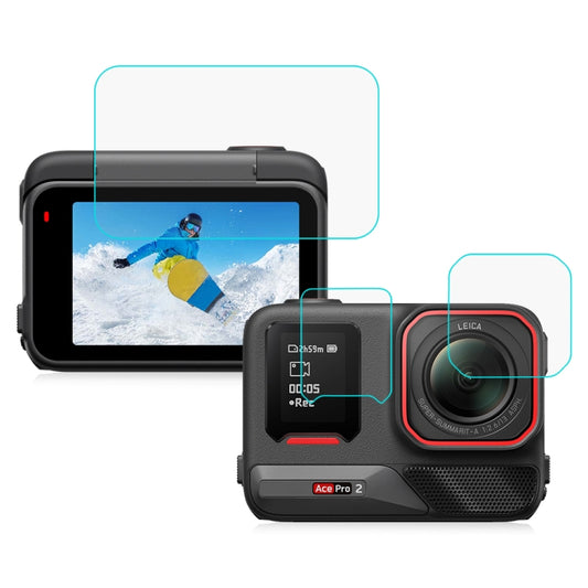 For Insta360 Ace Pro 2 PULUZ 3 in 1 Rear & Front Screen and Lens Tempered Glass Film