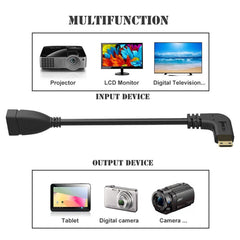16cm Gold Plated Mini HDMI Male to HDMI 19 Pin Female Cable, 90 Degree Right Angle, Right Angle Mini HDMI to HDMI