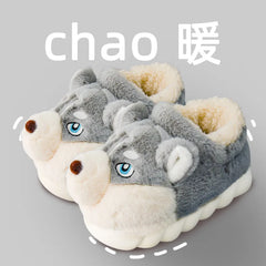 Women Indoor Cotton Slippers Cute Cartoon Dog Winter Warm Shoes Couples Home Floor Slides Anti-slip Female Male House Footwear
