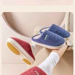 House Fuzzy Slipper Women Striped Winter Warm Fur Plush Non Slip Grip Indoor Lazy Soft Female Thermal Home Shoe Flat Male Men