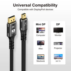 8K Mini DisplayPort to DisplayPort Cable DP1.4 8K 60Hz Bi-Directional Transmission DP to Mini DP Cables for MacBook Air Monitor