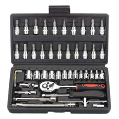 46pc Drive Socket Set 1/4 inch Ratchet Wrench Set with Sockets Metric Hex Bit Socket Set Mechanic Tool Kits for Hous Auto Repair