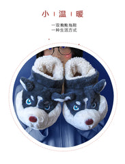 Women Indoor Cotton Slippers Cute Cartoon Dog Winter Warm Shoes Couples Home Floor Slides Anti-slip Female Male House Footwear