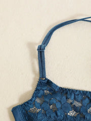 1 Set Elegant Erotic Lace Embroidery Breathable Fabric Lingeries : Push-Up Bra, Low Waist Sheer Panty - Ultimate Valentine's Day