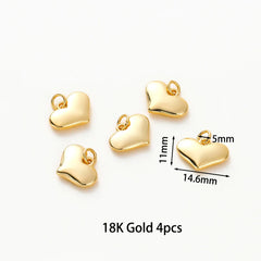 4pcs/lot 14K 18K Gold Plated Heart Charm with Jump Ring Necklace Making Supplies Solid Love Pendant For DIY Jewelry Accessories