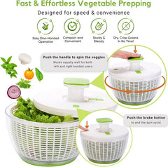 LMETJMA QuickPush Salad Spinner Large 6.3QT Vegetable Washer Dryer Strainer Drainer with Drain Salad Bowl and Colander JT400
