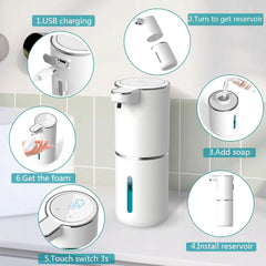 Automatic Soap Dispenser Touchless Foaming Soap Dispenser 380ml USB Rechargeable Electric 4 Level Adjustable Foam Soap Dispenser