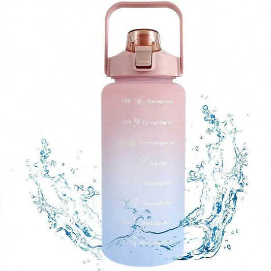 2L Water Bottle Motivational Water Bottle with Time & Capacity Marker BPA-Free Sports Water Cup Fitness Gym Running Exercise