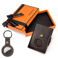 Anti-scan Magnet Credit Card Holder Wallet Genuine Leather Automatic Pop Out Aluminum Smart Wallets Luxury AirTag Purse Set