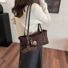 Autumn and Winter Vintage Women's Bag Suede Shoulder Bag Luxury Designer Top Handle Clutch Bag Purse for Women Retro Handbags
