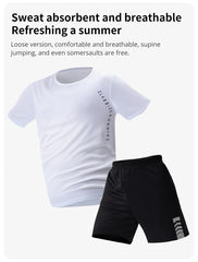 2/6 Pack Plus Size Men's Quick-drying Short-sleeved Shorts Suit Men's Leisure Sports Running Fitness T-shirt Joker Shorts Teen