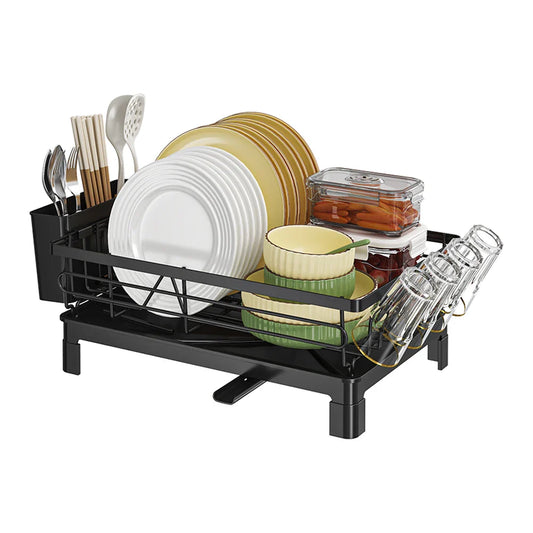 Black Single Layer Dish Rack, Drainer Rack, Dish Drying Rackļ¼Steel Plate and Bowl Organizer, 50 x 25 x 20 cm