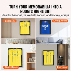 VEVOR Jersey Display / Sports Card Display Frame Case, Large Lockable Sport Shadow Box, 98% UV Protection PC Glass and Hangers
