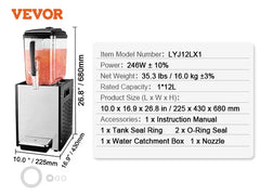 VEVOR 10L 12L 18L Commercial Beverage Dispenser Stainless Steel Ice Juice Tea Drink Machine with Cooling Function for Bar Party