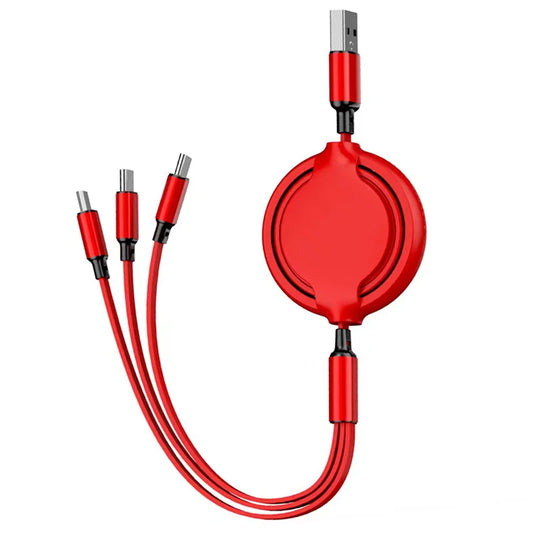 3 In 1 Retractable USB Cable Fast Charging Data Cord For Iphone Samsung Huawei Xiaomi Multi Port Multiple Charging Wire