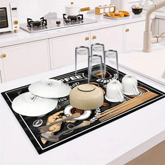 1pc creative pattern printed coffee machine mat kitchen counter quick water absorption utensil drying mat desktop drainage mat
