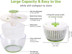 LMETJMA QuickPush Salad Spinner Large 6.3QT Vegetable Washer Dryer Strainer Drainer with Drain Salad Bowl and Colander JT400