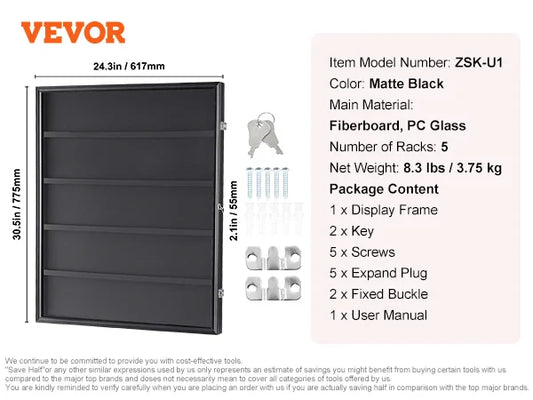 VEVOR Jersey Display / Sports Card Display Frame Case, Large Lockable Sport Shadow Box, 98% UV Protection PC Glass and Hangers