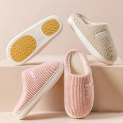 House Fuzzy Slipper Women Striped Winter Warm Fur Plush Non Slip Grip Indoor Lazy Soft Female Thermal Home Shoe Flat Male Men