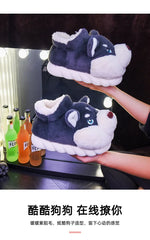 Women Indoor Cotton Slippers Cute Cartoon Dog Winter Warm Shoes Couples Home Floor Slides Anti-slip Female Male House Footwear