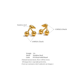 Yhpup 316L Stainless Steel Metal Chic Cherry Golden Stud Earrings Water Resistant Charm Fashion Jewelry 18K PVD Plated Wholesale